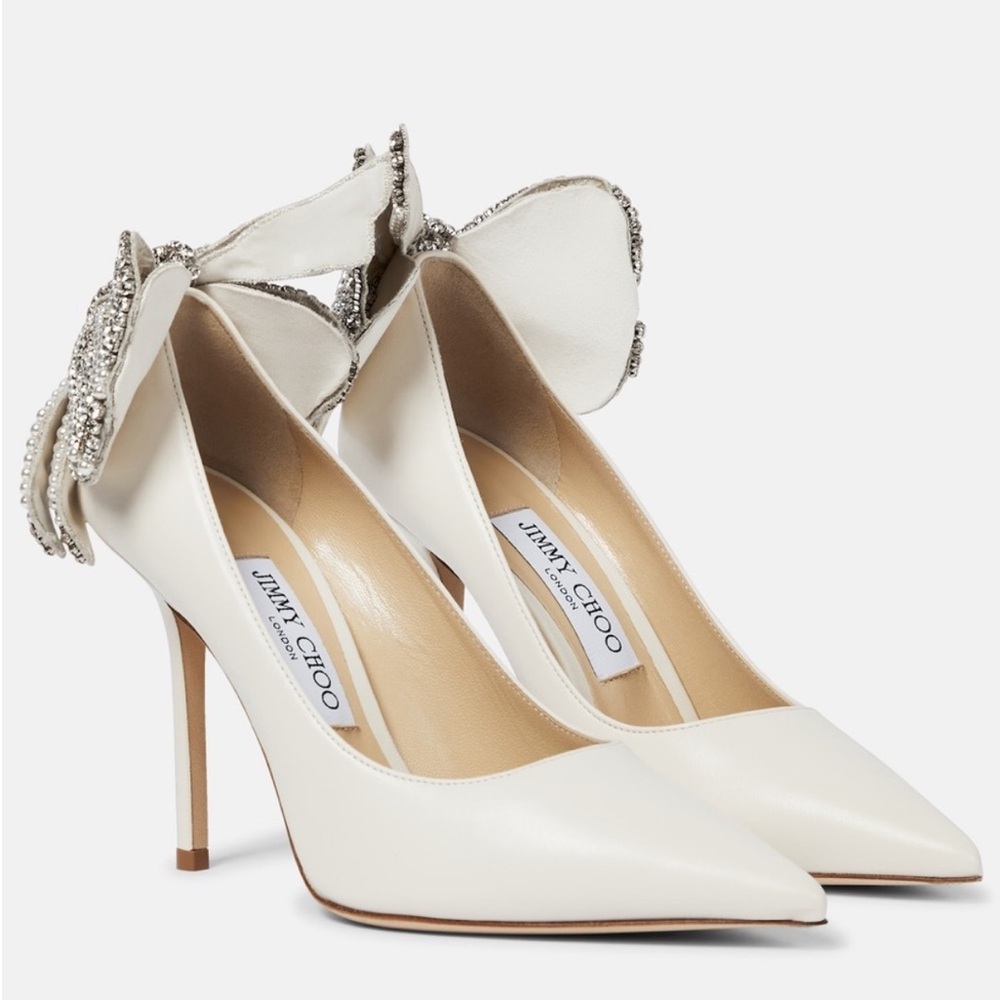 New Jimmy Choo White Love 100 Nappa Leather Pumps With Pearl And Crystal - Picture 4 of 15